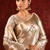 Jewel Gold Tissue Floral Embroidered Saree