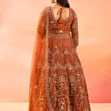 Rust Ember Embroidery Front Open Anarkali Saet