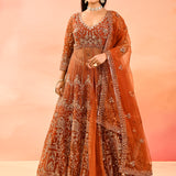 Rust Ember Embroidery Front Open Anarkali Saet