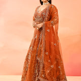 Rust Ember Embroidery Front Open Anarkali Saet