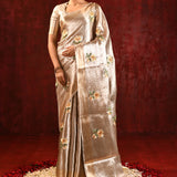 Jewel Gold Tissue Embroidered Floral Saree