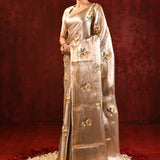Jewel Gold Tissue Embroidered Floral Saree