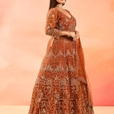 Rust Ember Embroidery Front Open Anarkali Saet