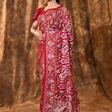 Bright Red Floral Embroidered Silk Blend Saree