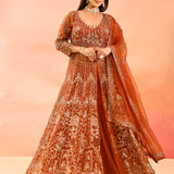 Rust Ember Embroidery Front Open Anarkali Saet