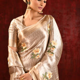 Jewel Gold Tissue Embroidered Floral Saree