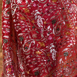 Bright Red Floral Embroidered Silk Blend Saree