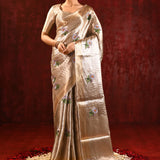 Jewel Gold Embroidered Floral Tissue Saree