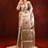 Jewel Gold Embroidered Floral Tissue Saree