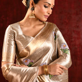 Jewel Gold Embroidered Floral Tissue Saree