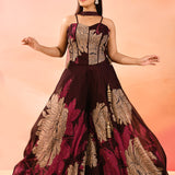Royal Wine Botanical Print Choli Set