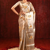 Jewel Gold Sunflower Embroidered Tissue Saree