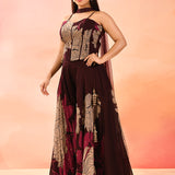 Royal Wine Botanical Print Choli Set