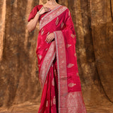 Crimson Pink Paisley Banarasi Silk Saree