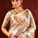 Jewel Gold Sunflower Embroidered Tissue Saree