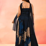 Midnight Sapphire Botanical Print Choli Set