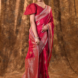 Crimson Pink Paisley Banarasi Silk Saree