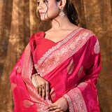Crimson Pink Paisley Banarasi Silk Saree