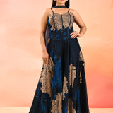 Midnight Sapphire Botanical Print Choli Set