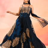 Midnight Sapphire Botanical Print Choli Set