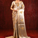 Jewel Gold Floral Embroidered Tissue Saree