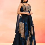 Midnight Sapphire Botanical Print Choli Set