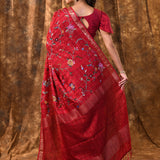 Bright Red Floral Silk Blend Saree