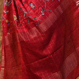 Bright Red Floral Silk Blend Saree