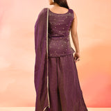 Royal Purple Floral Jaal Embroider Straight Cut Set
