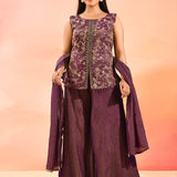 Royal Purple Floral Jaal Embroider Straight Cut Set