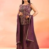 Royal Purple Floral Jaal Embroider Straight Cut Set