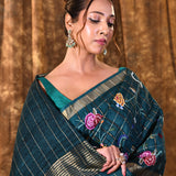 Bottle Green Floral Silk Blend Saree