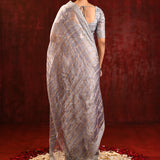 Metallic Grey Embroidered Tissue Saree
