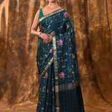 Bottle Green Floral Silk Blend Saree