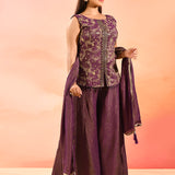 Royal Purple Floral Jaal Embroider Straight Cut Set