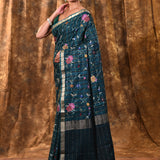 Bottle Green Floral Silk Blend Saree