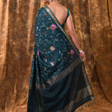 Bottle Green Floral Silk Blend Saree
