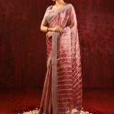 Metallic Pink Embroidered Tissue Saree