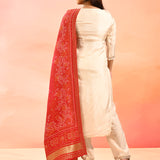 Pearl Ivory Embroidered Silk Blend Straight Cut Suit Set