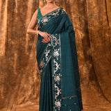 Pine Green Tussar Embroidered Saree