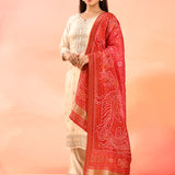 Pearl Ivory Embroidered Silk Blend Straight Cut Suit Set