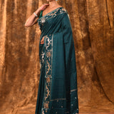 Pine Green Tussar Embroidered Saree