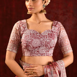 Metallic Pink Embroidered Tissue Saree
