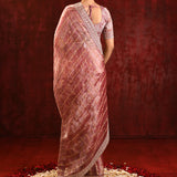 Metallic Pink Embroidered Tissue Saree