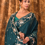 Pine Green Tussar Embroidered Saree