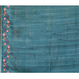 Teal Green Embroidered Tussar Silk Saree