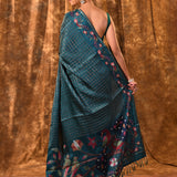 Teal Green Embroidered Tussar Silk Saree