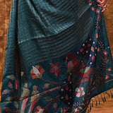 Teal Green Embroidered Tussar Silk Saree