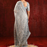 Metallic Grey Embroidered Tissue Saree
