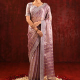 Metallic Purple Embroidered Tissue Saree